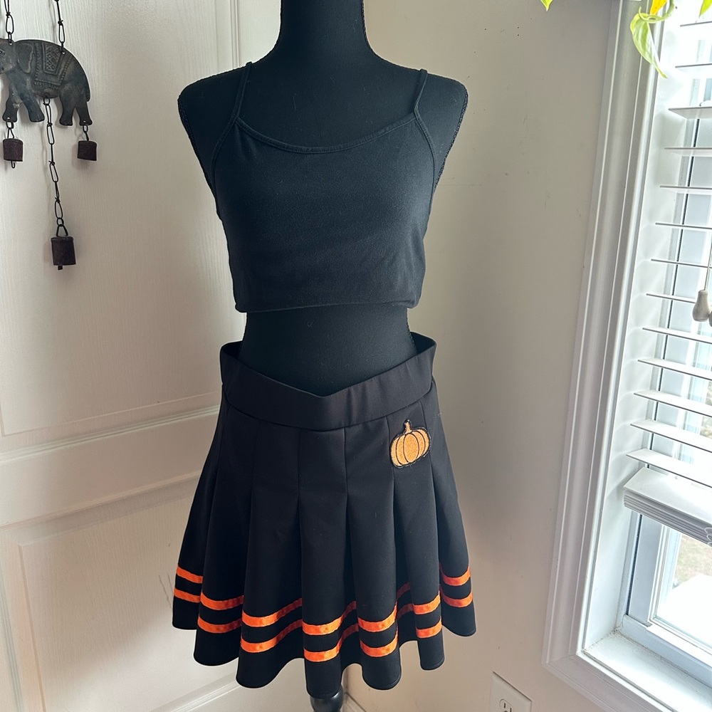 Spirit Black Skater Skirt with Orange Stripes